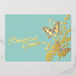 Butterflies aqua gold Hochzeitsessen Probe Folieneinladung