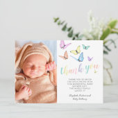 Butterflies Baby Shower Photo Thank You Dankeskarte (Stehend Vorderseite)