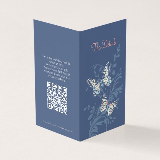Butterflies Blaukorallenhochzeitsdetails Karte QR (Vorderseite)