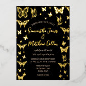 Butterflies Boho Black Gold Foil Wedding Folieneinladung (Vorderseite)