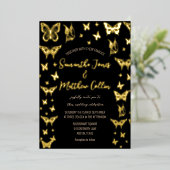 Butterflies Boho Black Gold Foil Wedding Folieneinladung (Stehend vorne)