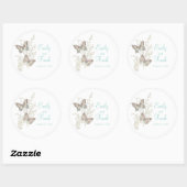 Butterflies Braun Aqua Rosa Hochzeitsticker Runder Aufkleber (Blatt)