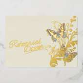 Butterflies Braun Gold Hochzeit Probe Dinner Folieneinladung (Vorderseite)