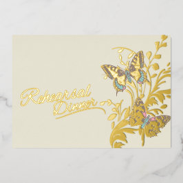 Butterflies Braun Gold Hochzeit Probe Dinner Folieneinladung