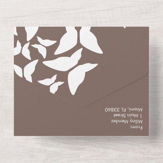 Butterflies Brown Earthy Wedding All In One Einladung (Rückseite)