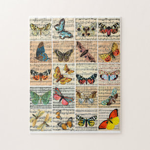 Butterflies bugs Sheet Music Vintag Ephemera Art Puzzle