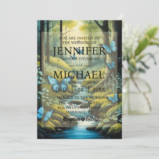 Butterflies Einladungen für klassische Hochzeiten (Stehend Vorderseite)