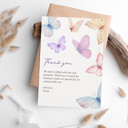 Butterflies Elegant Watercolor Bridal shower Dankeskarte