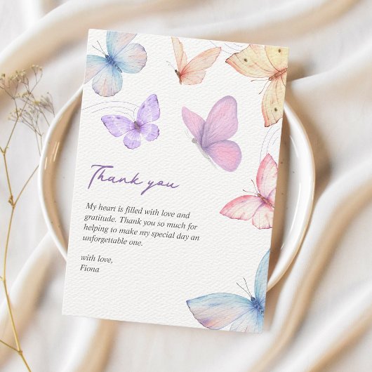 Butterflies Elegant Watercolor Bridal shower Dankeskarte