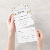 Butterflies Elegante Kalligrafie Romantische Hochz All In One Einladung (Abreißen)