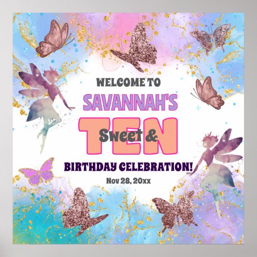 Butterflies Fairy Glitter 10th Birthday Welcome Poster (Vorne)