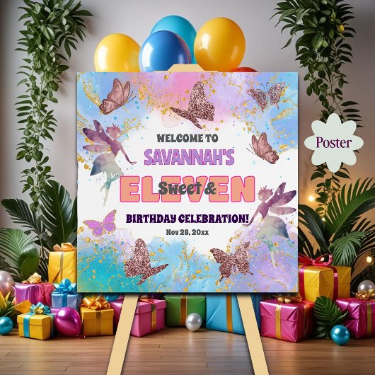 Butterflies Fairy Glitter 11th Birthday Welcome Poster