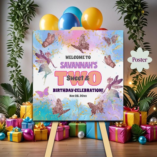 Butterflies Fairy Glitter 2nd Birthday Welcome Poster