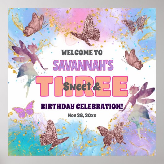 Butterflies Fairy Glitter 3rd Birthday Welcome Poster (Vorne)