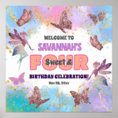 Butterflies Fairy Glitter 4th Birthday Welcome Poster (Vorne)