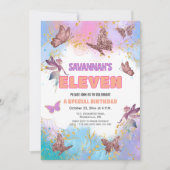 Butterflies Fairy Gold Glitter 11th Birthday Party Einladung (Vorderseite)