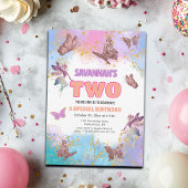 Butterflies Fairy Gold Glitter 2nd Birthday Party Einladung