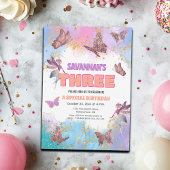 Butterflies Fairy Gold Glitter 3rd Birthday Party Einladung