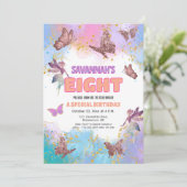 Butterflies Fairy Gold Glitter 8th Birthday Party Einladung (Stehend Vorderseite)