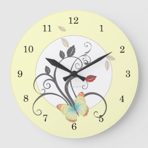 Butterflies Flower Art Deco Wall Clock Große Wanduhr