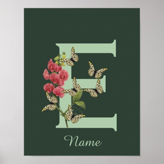 Butterflies Flower Monogram Initial E Personalized Poster (Vorne)