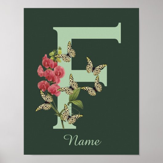 Butterflies Flower Monogram Initial F Personalized Poster (Vorne)