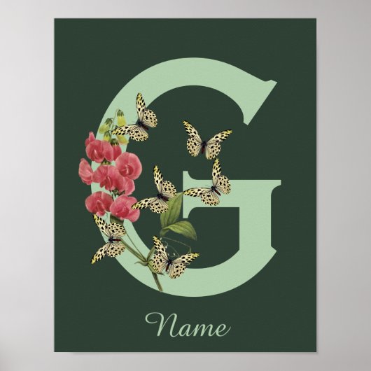 Butterflies Flower Monogram Initial G Personalized Poster (Vorne)