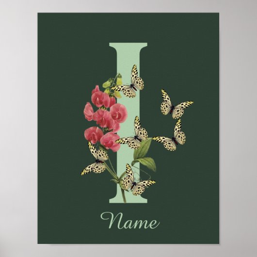 Butterflies Flower Monogram Initial I Personalized Poster (Vorne)