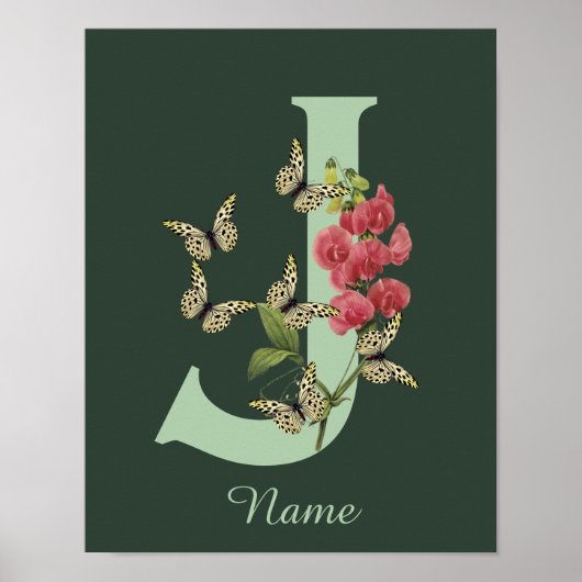 Butterflies Flower Monogram Initial J Personalized Poster (Vorne)