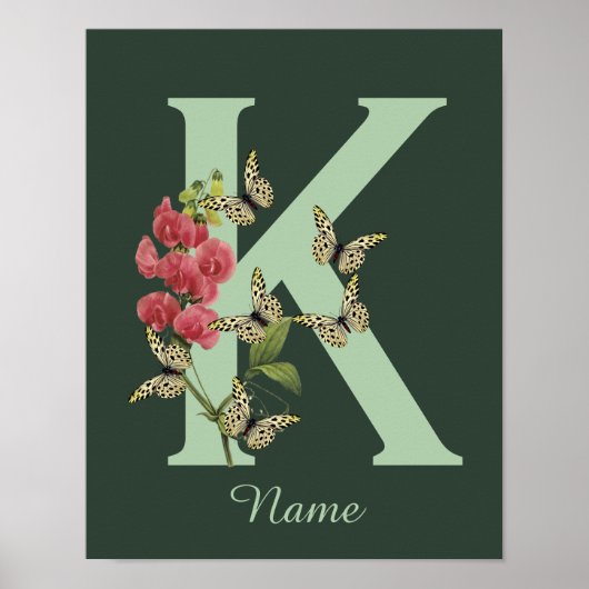 Butterflies Flower Monogram Initial K Personalized Poster (Vorne)