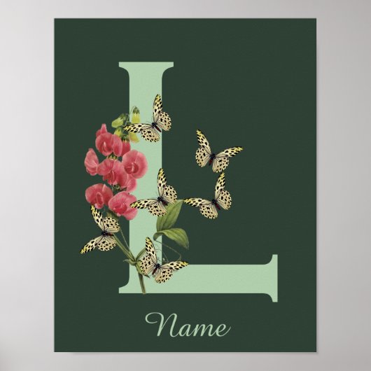 Butterflies Flower Monogram Initial L Personalized Poster (Vorne)