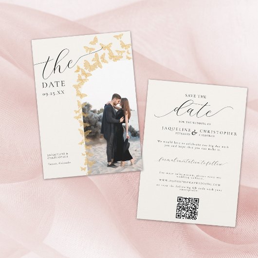 Butterflies Gold Boho Foto Arch QR Code Hochzeit Save The Date