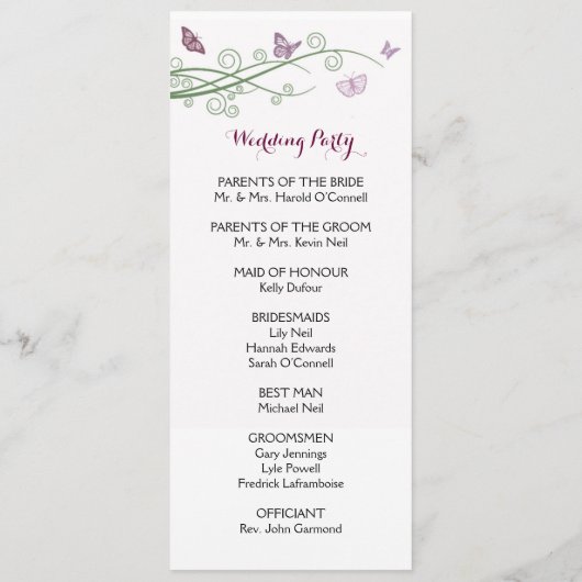 Butterflies Hochzeitsprogramm Programm (Rückseite)