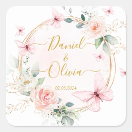 Butterflies Hochzeitsticker Quadratischer Aufkleber