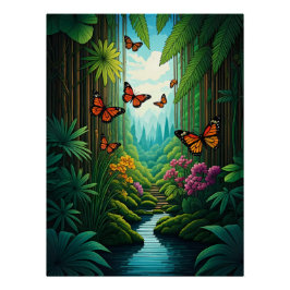 Butterflies in a Lush Jungle Poster