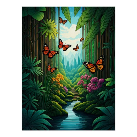 Butterflies in a Lush Jungle Poster (Vorderseite)