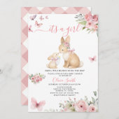 Butterflies It's a Girl Bunny Baby Shower Einladung (Vorne/Hinten)