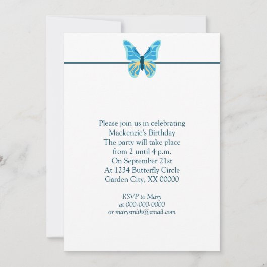 Butterflies Muster benutzerdefinierte Farben Grafi Einladung (Vorderseite)
