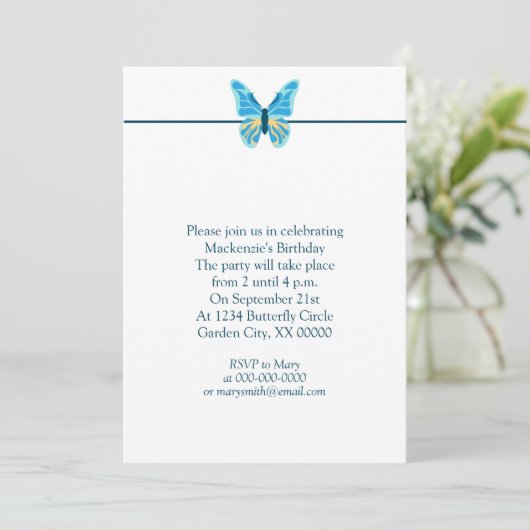 Butterflies Muster benutzerdefinierte Farben Grafi Einladung (Stehend Vorderseite)