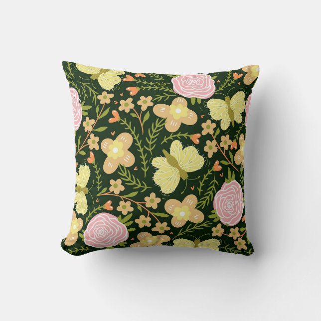 BUTTERFLIES n FLOWERS THROW PILLOW Kissen (Vorderseite)
