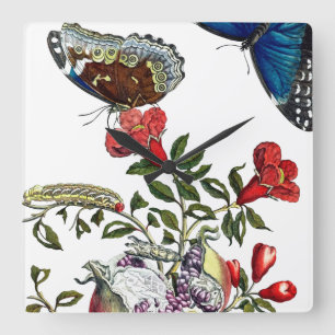 Butterflies on pomegranate quadratische wanduhr