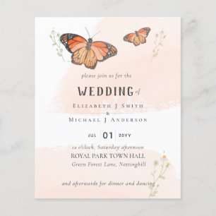 Butterflies Paradies Wasserfarbe Orange Hochzeitsr Flyer