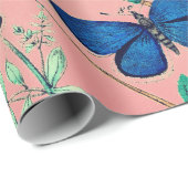 BUTTERFLIES PINK WRAPPPAPIER GESCHENKPAPIER (Rolleneckpunkt)