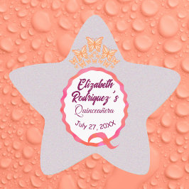 Butterflies Princess Tiara Crown Party Fifteenth Stern-Aufkleber