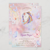 Butterflies Rainbow Floral Unicorn Kinderdusche Einladung (Vorne/Hinten)