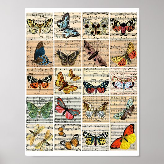 Butterflies Sheet Music Vintag Ephemera Art Poster (Vorne)