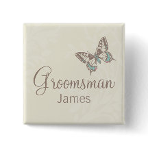 Butterflies Trauzeuge Sahne Hochzeit Button / Tast