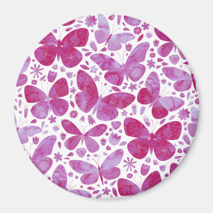 Butterflies Watercolor Magenta Pink Magnet