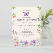 Butterflies & Wildblumen Bridal Dusche Einladung (Stehend Vorderseite)