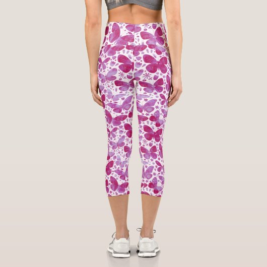 Butterflis-Muster für Aquarellfarben Pink Capri Leggings (Rückseite)